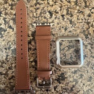 Brown Leather 40mm Apple Watch Band with gold Frame